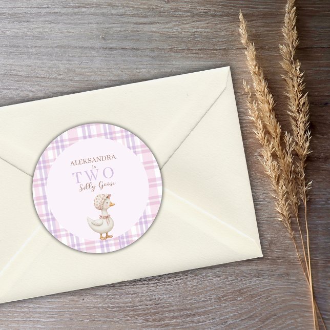 Two Silly Goose Girl 2nd Birthday Party Thank You Classic Round Sticker (Creator Uploaded)