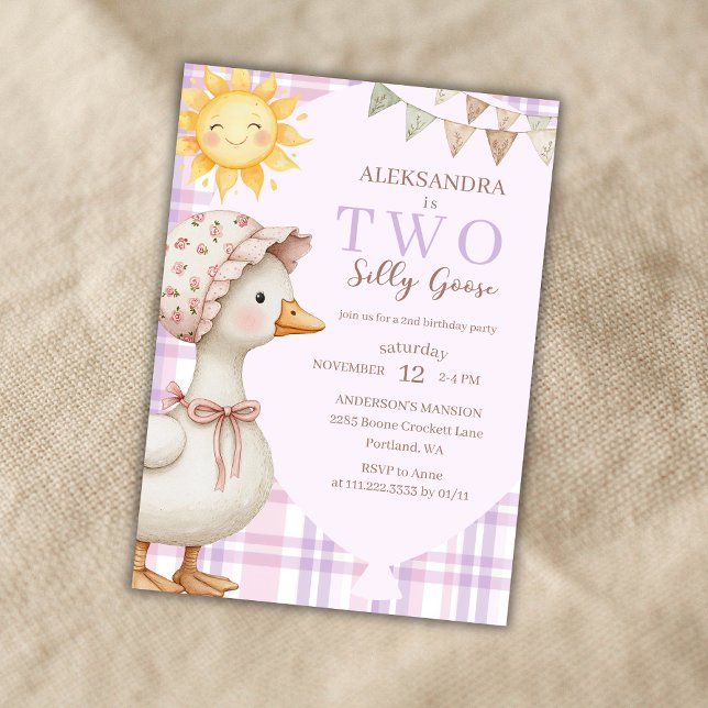 Two Silly Goose Girl 2nd Birthday Party Watercolor Invitation (Creator Uploaded)