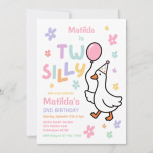 Two Silly Goose Girl Pastel 2nd Birthday Party Invitation