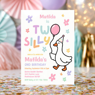 Two Silly Goose Girl Pastel 2nd Birthday Party Invitation