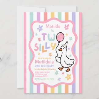 Two Silly Goose Girl Pastel 2nd Birthday Party Invitation