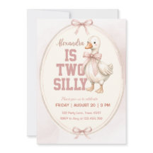 two silly goose pink birthday invitation