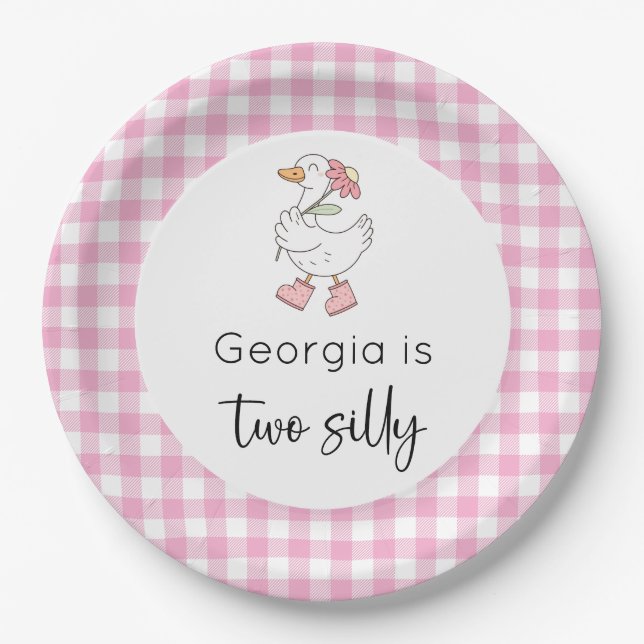 Two Silly Goose Pink Birthday Paper Plate (Front)