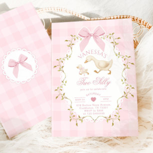 Two Silly Goose Pink Bow Girl 2nd Birthday Invitation