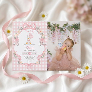 Two Silly Goose Pink Bow Girl Birthday Invitation