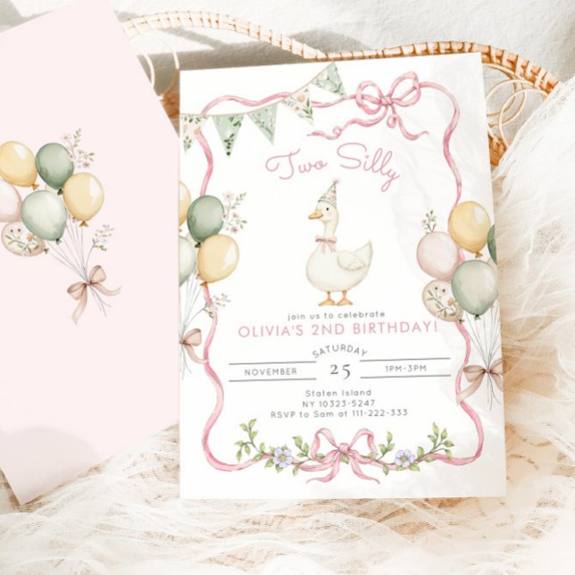 Two Silly Goose Pink Girl 2nd Birthday Invitation (Creator Uploaded)