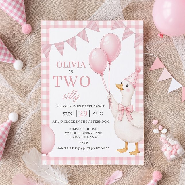 Two Silly Pink Gingham Girl Birthday Invitation (Creator Uploaded)