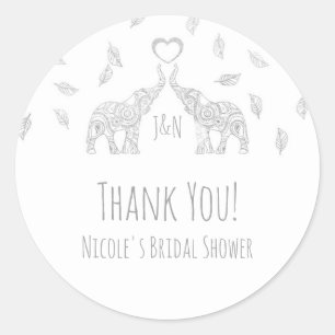 Two Silver Elephants & Fall Leaves Wedding Favour Classic Round Sticker
