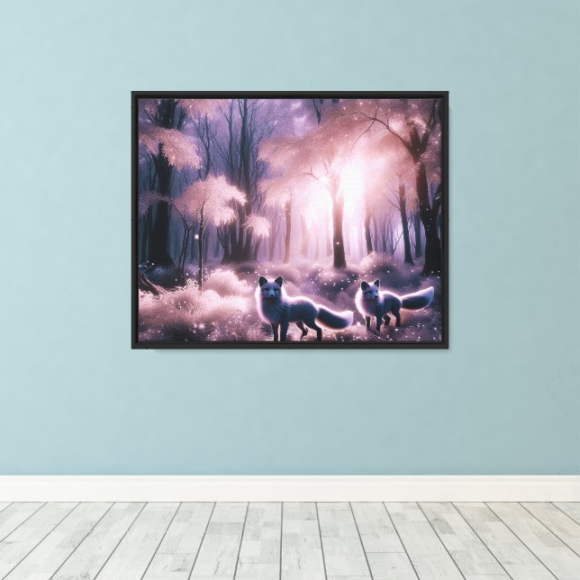 Two Silver Foxes Canvas Print (Insitu(Wood Floor))