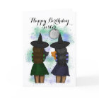 Two Sister Witches With Cats Birthday Card