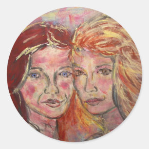 two sisters classic round sticker