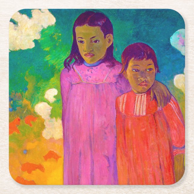 Two Sisters, Gauguin Square Paper Coaster (Front)