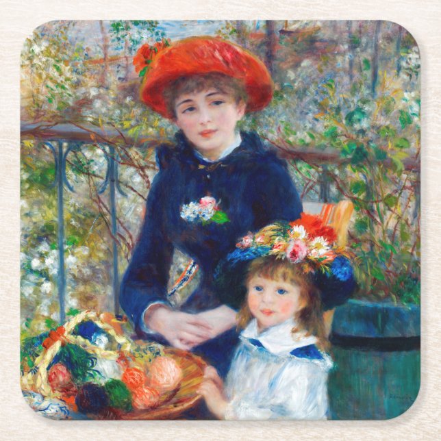 Two Sisters, Renoir Square Paper Coaster (Front)