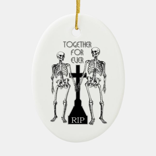 Two skeletons in love ceramic tree decoration (Front)
