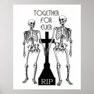 Two skeletons in love poster