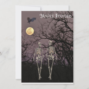 Two Skeletons Walk Through Haunted Forest Invitation