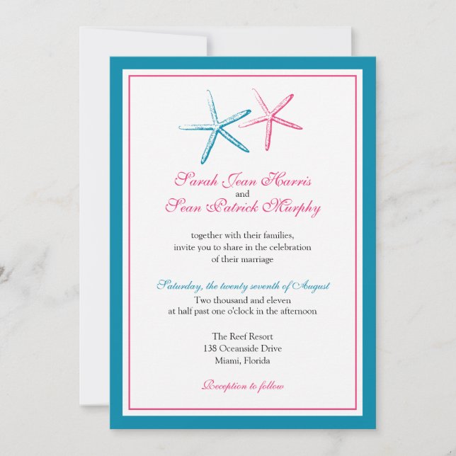 Two Skinny Starfish Wedding Invitation (Front)