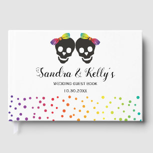 Two skull brides and confetti lesbian wedding guest book