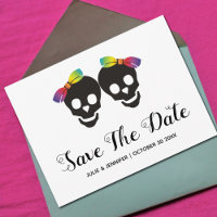 Two skull brides, confetti lesbian Save the Date A