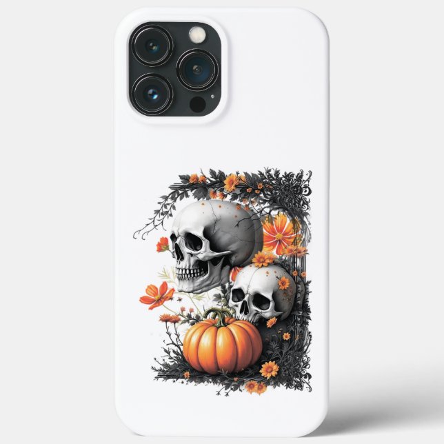 Two skulls and a pumpkin among flowers. Case-Mate iPhone case (Back)