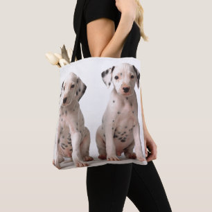 Two Small Black And White Dalmatian Puppies Tote Bag