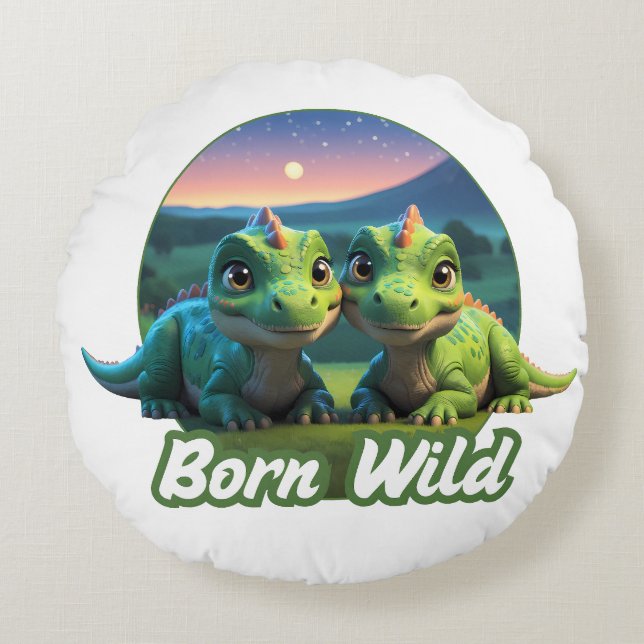 Two small diners - Born Wild Round Cushion (Front)