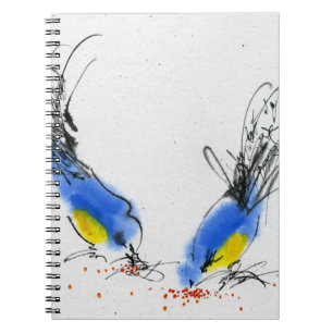 Two small titmouses pecking grain. Calligraphy Spiral Notebook