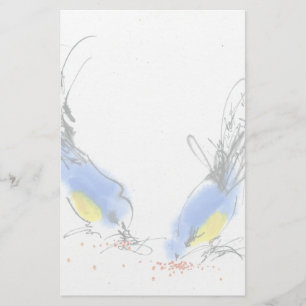 Two small titmouses pecking grain. Calligraphy Stationery