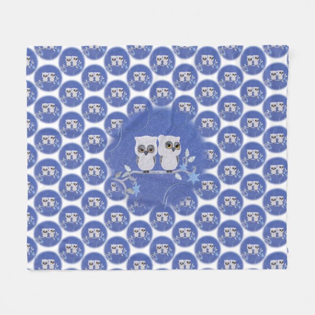 Two small white owls fleece blanket (Front (Horizontal))