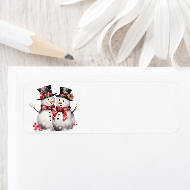 Two Snowman In Top Hats and Red Scarves (Insitu)