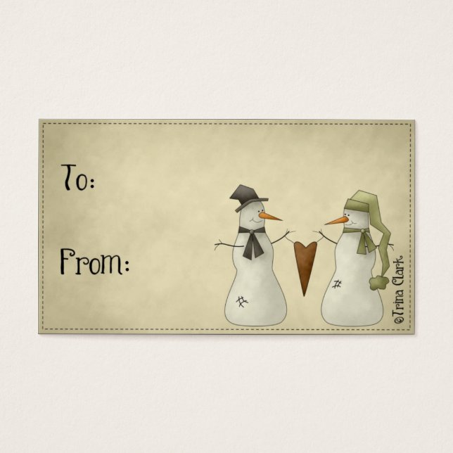 Two Snowmen Holiday Country Gift Tags (Front)