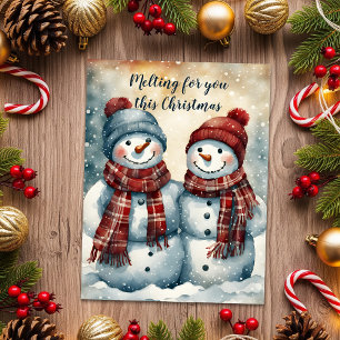 Two Snowmen Melting for You This Christmas  Holiday Postcard