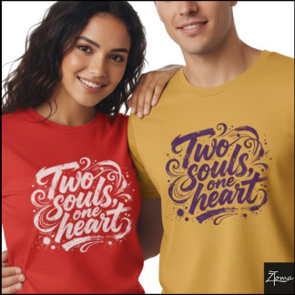 Two Souls One Heart Grunge Script T-Shirt