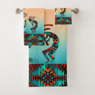 Two Southwest Kokopelli Bath Towel Set