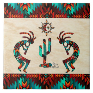 Two Southwest Kokopelli Ceramic Tile