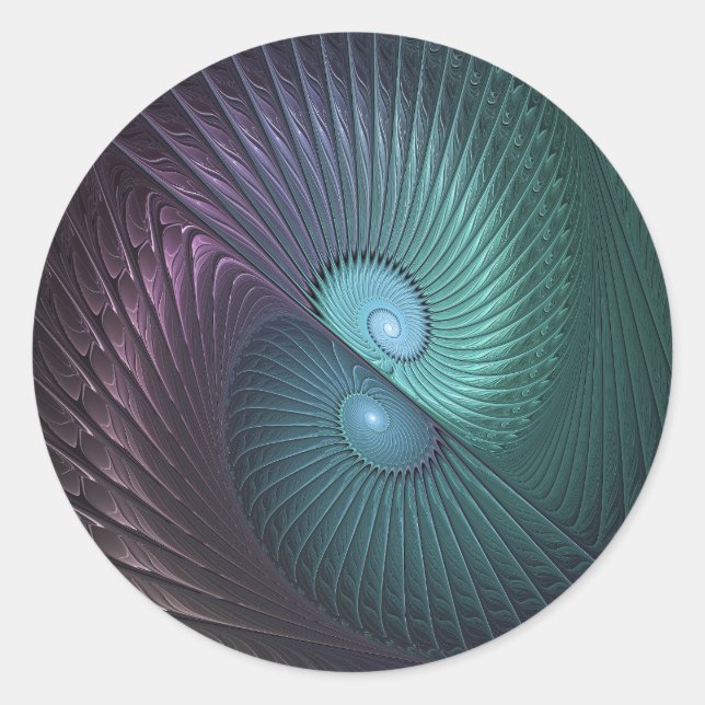 Two Spirals Colourful Modern Abstract Fractal Art Classic Round Sticker (Front)