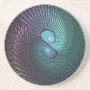 Two Spirals Colourful Modern Abstract Fractal Art Coaster