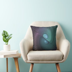 Two Spirals Colourful Modern Abstract Fractal Art Cushion