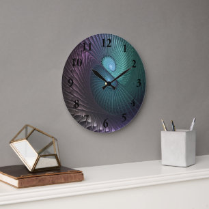Two Spirals Colourful Modern Abstract Fractal Art Large Clock