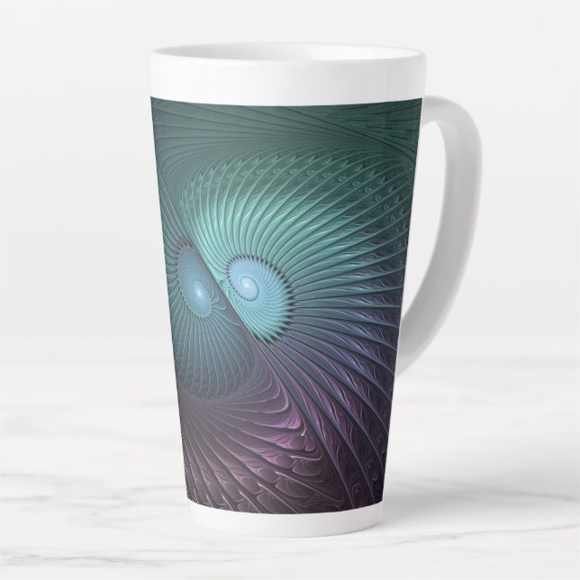 Two Spirals Colourful Modern Abstract Fractal Art Latte Mug (Right Angle)