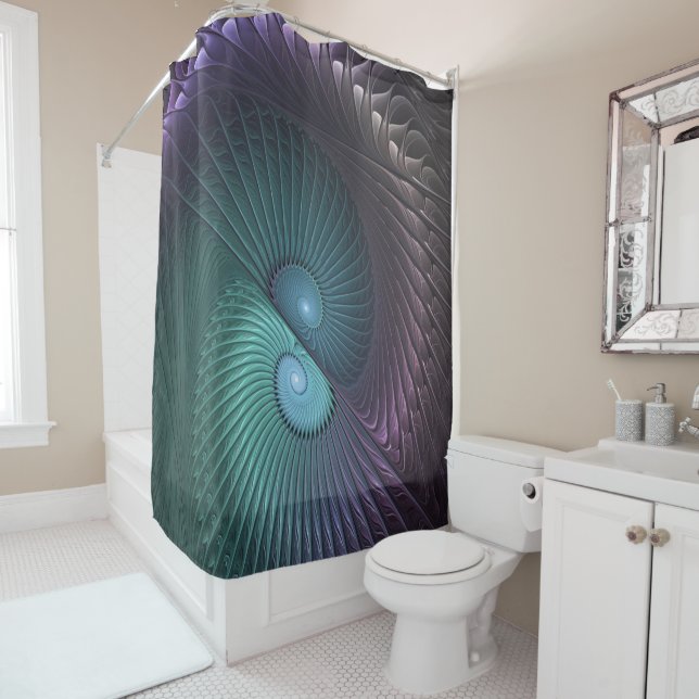 Two Spirals Colourful Modern Abstract Fractal Art Shower Curtain (In Situ)