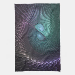Two Spirals Colourful Modern Abstract Fractal Art Tea Towel