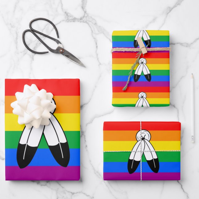 Two-Spirit LGBTQ+ Pride Flag Wrapping Paper Sheet (Front)