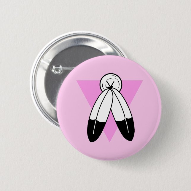 Two-Spirit Pink Triangle Flag 6 Cm Round Badge (Front & Back)