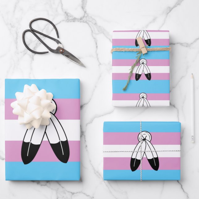 Two-Spirit Trans Pride Flag Wrapping Paper Sheet (Front)