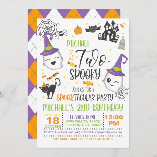 Two Spooky Birthday Invitation - White (Front/Back)