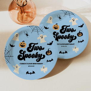 Two Spooky Blue Halloween 2nd Birthday Party Paper Plate