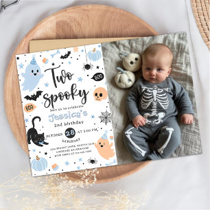 TWO spooky Blue Halloween Birthday Party Invitation