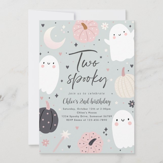 Two Spooky Boho Halloween Ghost 2nd Birthday Party Invitation (Front)