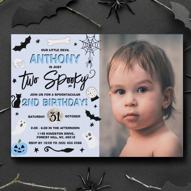 Two Spooky! Boys Halloween 2nd Birthday Photo Invitation (Creator Uploaded)